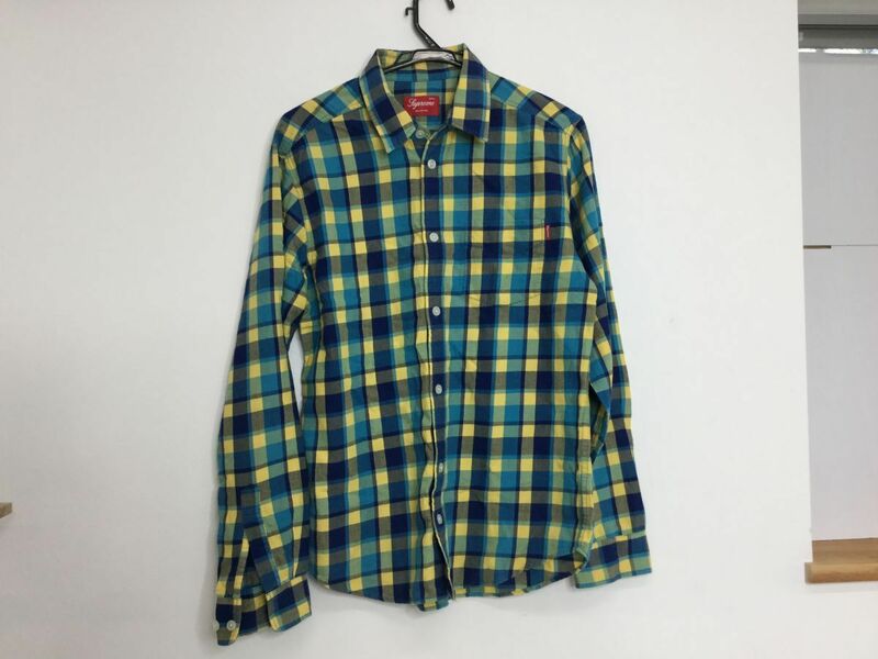 ●営HS275-60　 Supreme シュプリーム チェック ネルシャツ サイズ S ブルー×イエロー Flannel shirt 長袖