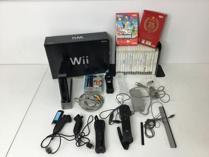 ●営SA851-120　【初期化済み】 Nintendo ニンテンドー Wii＋ソフト19本セット 2006モデル　KURO 黒 ブラック 元箱付き