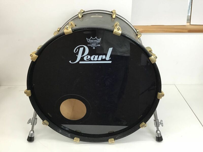●営SR298【直接引き取り限定】Pearl パール バスドラム ドラム　ブラック　REMO　打楽器　②