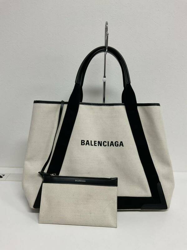 営MK040-120◆ BALENCIAGA ／バレンシアガ カバス M キャンバス アイボリー ブラック トートバッグ 339936・1081・V・002123