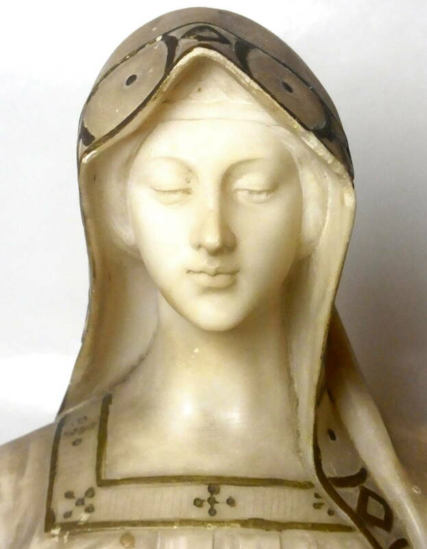 貴重 美しい聖母マリアの胸像 Ave Maria MATER Purissima 彫刻家刻印 アラバスター 雪花石膏 いと潔き御母 聖母マリア 重厚 聖像彫刻 美