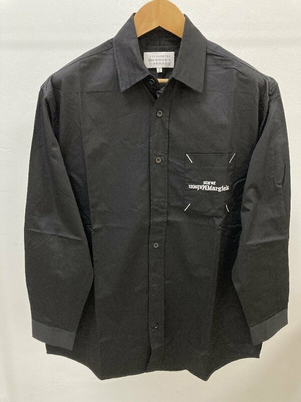 Maison Margiela メゾン マルジェラ ガムテープ 胸ポケット付き 上着 シャツ 長袖 パッチ ブラック サイズ46 中古 TN 1