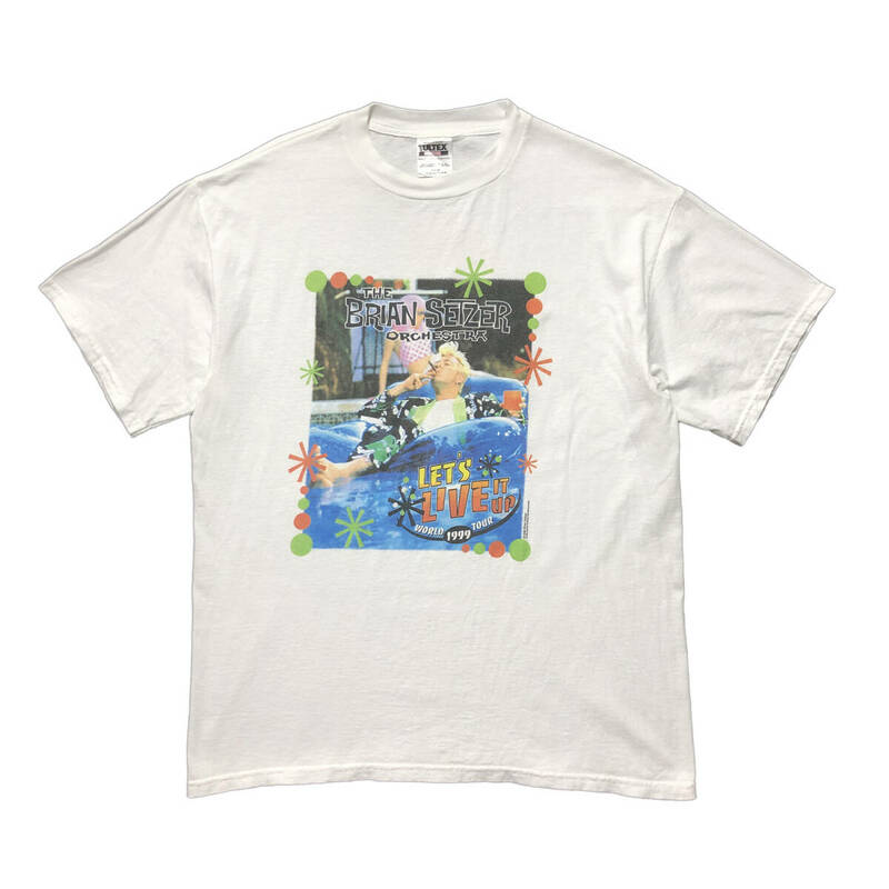 90S USA 古着 Tシャツ ブライアンセッツァー ストレイキャッツ バンドT ロックT ホワイト ヴィンテージ メンズ L BA2719