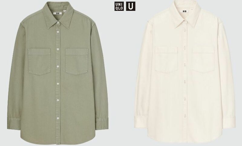 未使用タグ付き　Ｌ×２枚セット②　ユニクロU*ダブルポケットオーバーサイズ　デニムシャツ　　OFFWHITE、GREEN