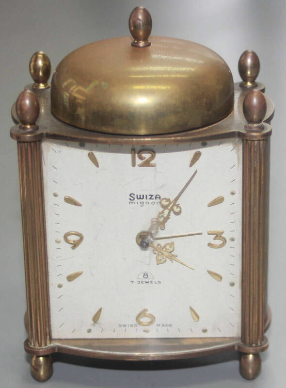 シャビー ヴィンテージ 真鍮 置時計 SWIZA 手巻き 機械式 アラーム付き