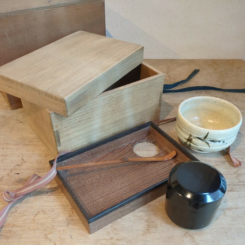 茶道具　木製　茶箱　木箱　茶碗　茶匙　棗　セット　一式