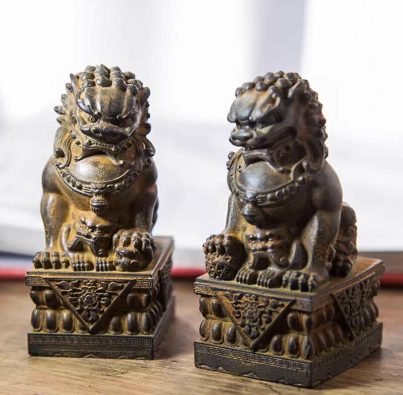 中国 ライオン 狛犬 2匹 茶寵 茶置物 鎮紙 茶道 置物 中国美術 装飾 収蔵コレクション sux048