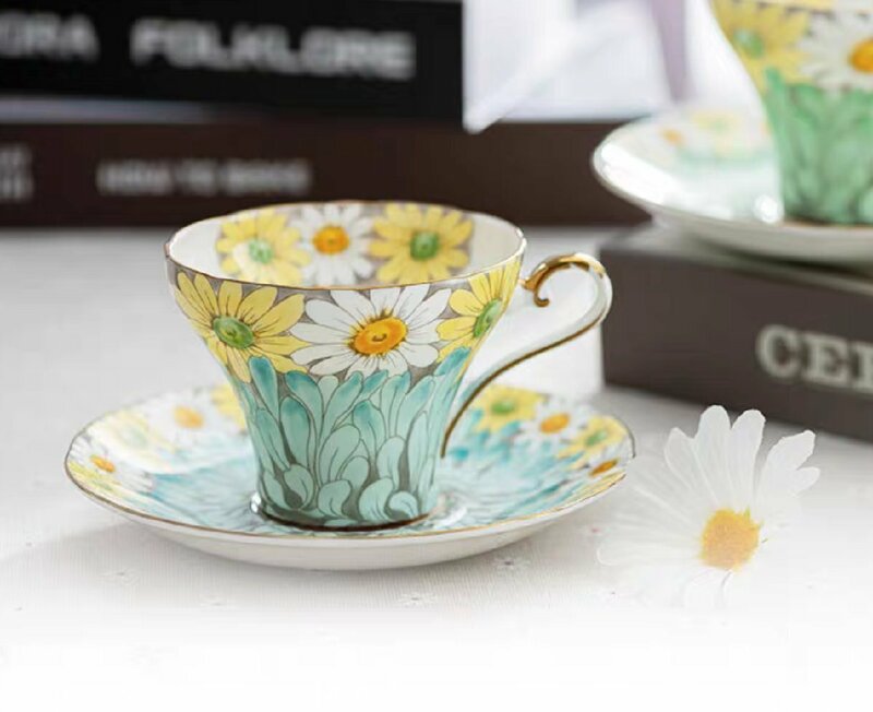 花柄　ティーカップ＆ソーサー　セット　洋食器　茶器 お祝い　プレゼント　箱付き　ブルー pc48