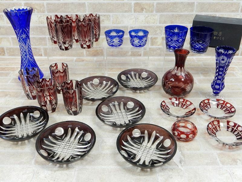 京切子/カットガラス ロックグラス/タンブラー/皿/花瓶etc 伝統工芸品 セット 【8029y1】