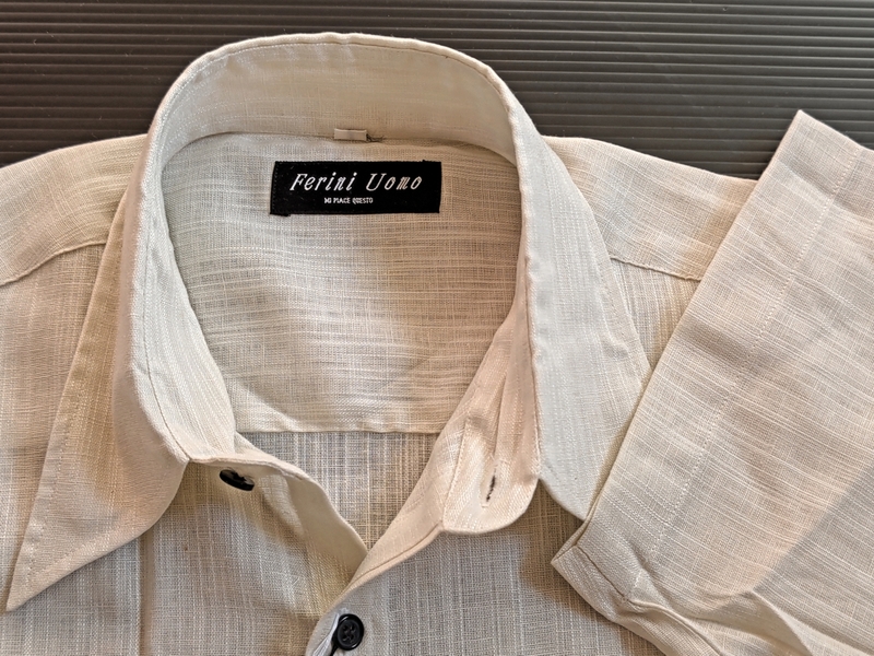 ♪新古品♪麻混 カジュアルシャツ(モード) 透け感のある織柄シャツ (F) ★ベージュ★ S4001R 日本製