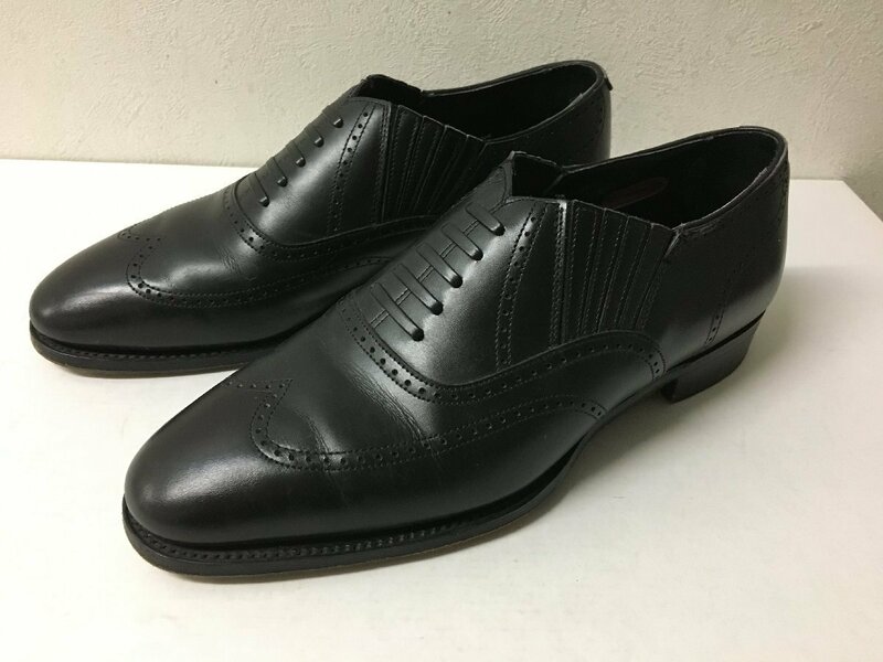 ◆GEORGE CLEVERLEY ジョージクレバリー WINSTON フルブローグ サイド　エラスティック シューズ 靴 黒 サイズ5.5 定価121000円