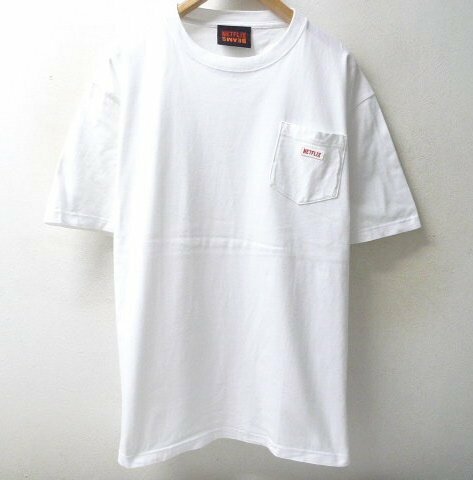 ◆NETFLIX × BEAMS ネットフリックス XXL ビームス ラバーロゴ ポケット付き クルーネック Tシャツ 白 サイズXXL 美