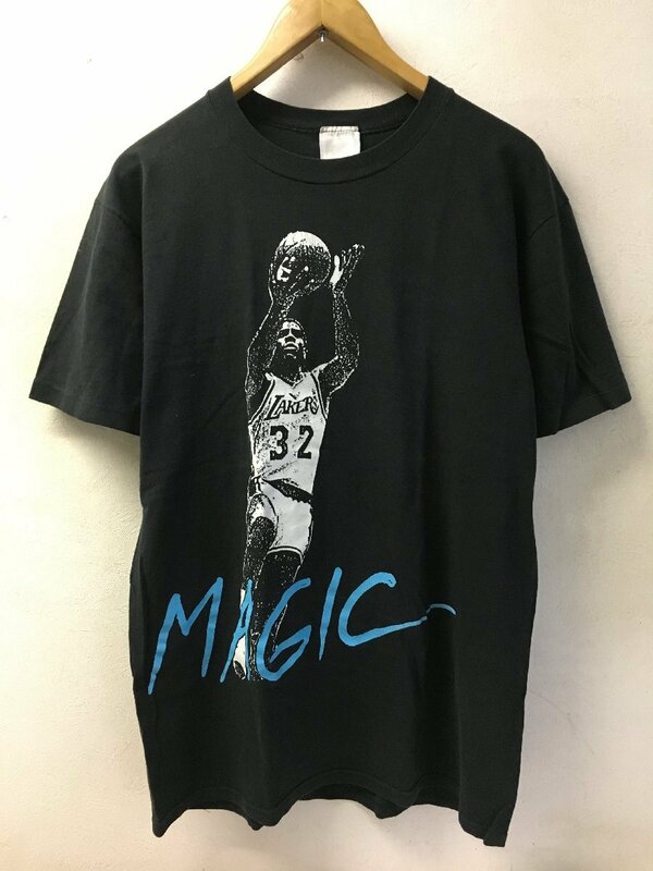 ◆LAKERS 32 レイカーズ 80s 90s マジックジョンソン ヴィンテージ Tシャツ サイズL　黒 シングルステッチ USA製