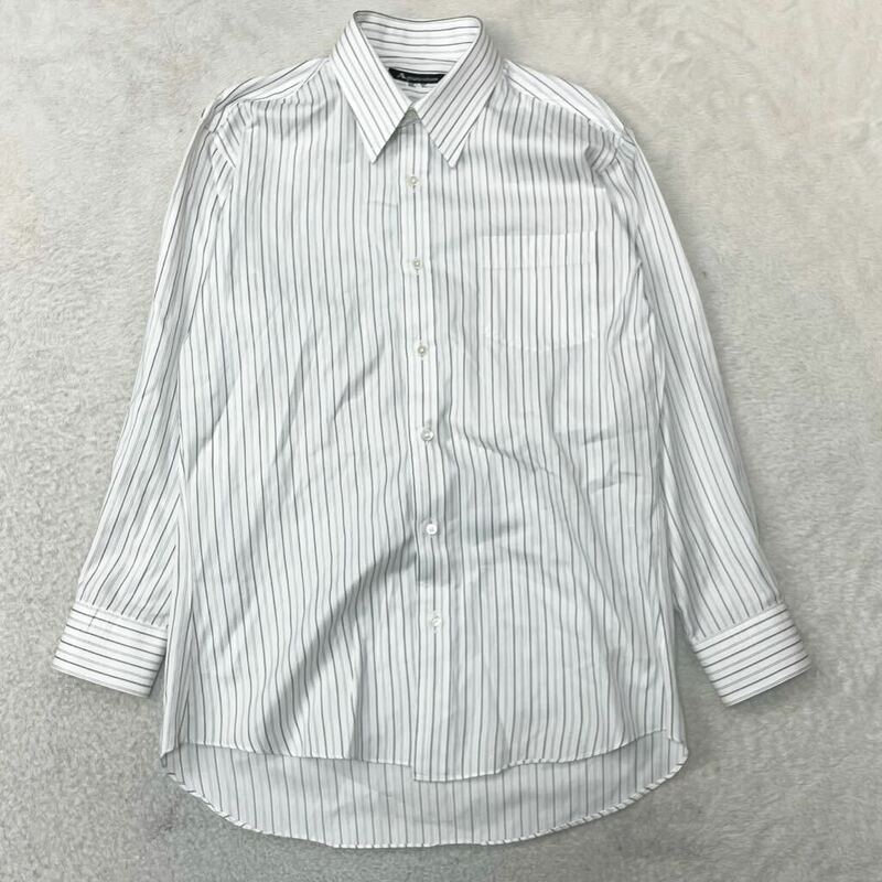 Aquascutum アクアスキュータム カッターシャツ ワイシャツ 長袖シャツ ドレスシャツ ストライプ 紳士服 綿100% メンズ L相当 日本製