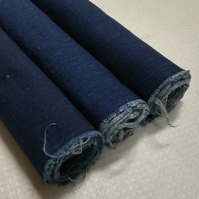 【時代布】藍染め 木綿 無地 3枚 合計約350cm 生地 古布 古裂 アンティーク リメイク素材 A-914