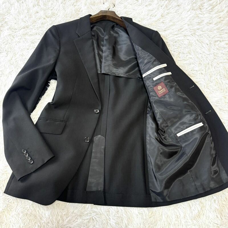 【美品 大きいサイズ】 タケオキクチ テーラードジャケット イタリヤ生地メーカー ブサッティ社 XL 背抜き 黒 2B 涼しい素材 アンコン 刻印