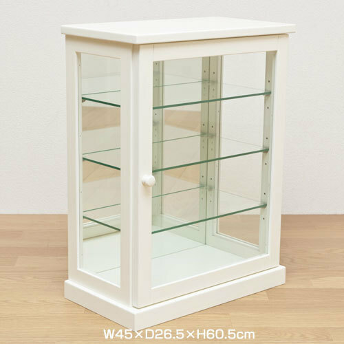 ガラスキャビネット 4段 木製 コレクションケース 飾り棚 ホワイト 背面ミラー ショーケース 幅45× 高さ60.5cm 5436 送料無料