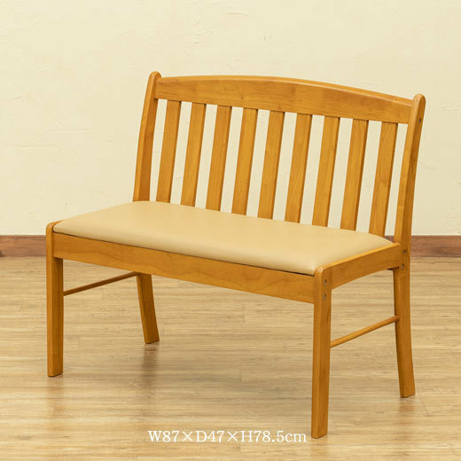 ベンチチェア 長椅子 背もたれ ダイニングベンチ W87×47×H78.5cm 二人掛け 木製 リビングチェア ナチュラルモダン ライトブラウン 6324