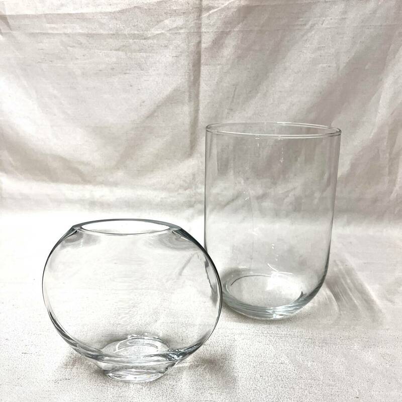 クリアガラス　フラワーベース　花瓶　２種２本　透明ガラス瓶　金魚鉢（4325）未使用