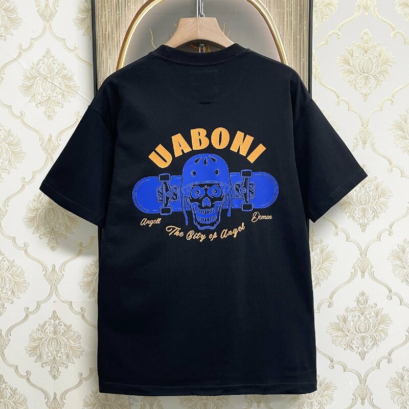 高級EU製＆定価2万◆UABONI*Paris*半袖Tシャツ*ユアボニ*パリ発◆コットン100％ 吸汗 ソフト 快適 遊び心 アメカジ ストリート 街着 M/46