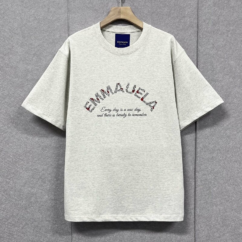 高級・半袖Tシャツ 定価2万◆Emmauela・イタリア・ミラノ発◆コットン100％ 速乾 吸汗 薄手 バラ ロゴ カットソー 定番 スウェット 夏 XL