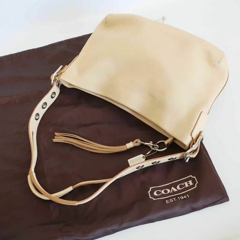 正規品 コーチ Coach ハンドバッグ Handbag オールレザー All Leather チャーム Charm 特大タッセル タグプレート Authentic Mint