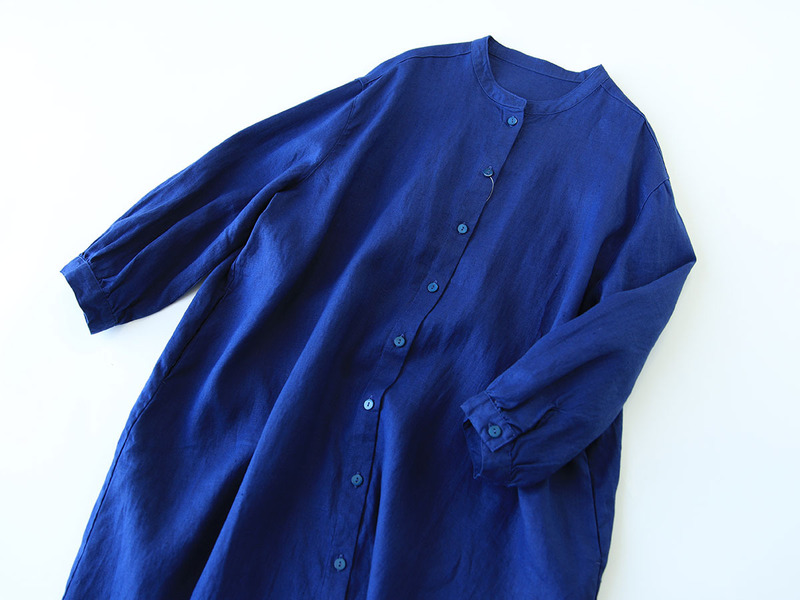 リネンワンピース ペチワンピース ロング 秋服 ワンピース レディース 綿麻 vネック ゆったり 体型カバー XL 天然藍