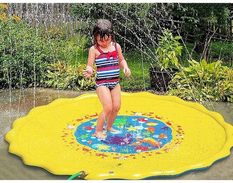 噴水マット 空気入れ 直径170cm 噴水プール 子供プール 家庭用 水遊び おもちゃ ビニールプール 夏対策 庭シャワー キッズプール イエロー