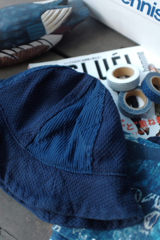 藍染 刺し子 レトロ バケットハット コットン100% パッチワーク 帽子 Bucket hat 大きいサイズ ハンドメイド