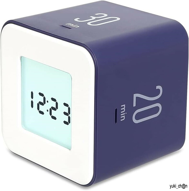 マルチキューブタイマー バイオレット色 回転タイマー 多機能タイマー シンプルな操作 時計 時間管理 LED アラーム キューブデザイン