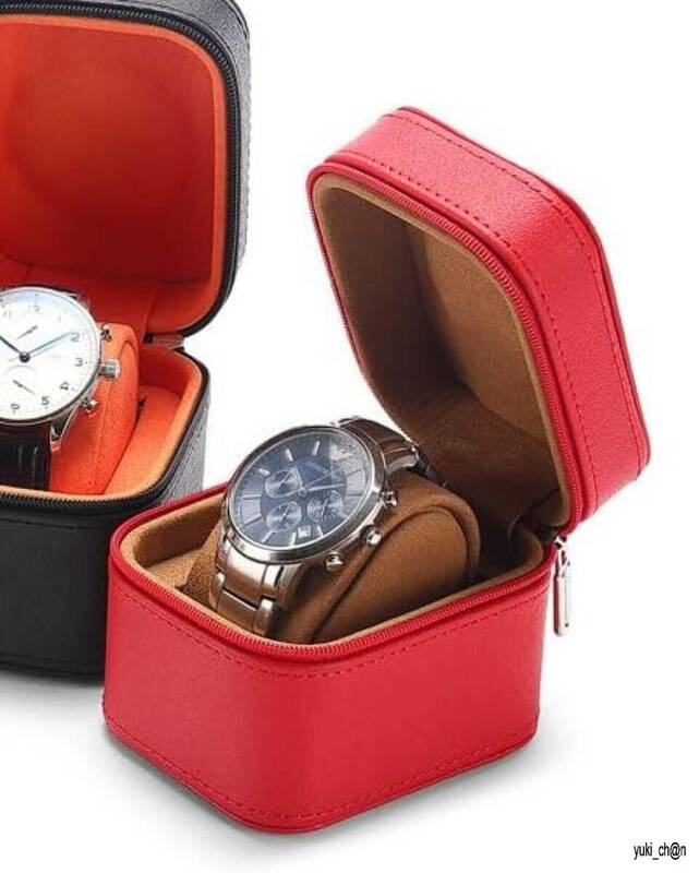 腕時計ケース 時計携帯 レッド 1本用 時計ケース 四角型 厚手 レザー腕時計収納 腕時計携帯 収納ボックス コレクションケース 旅行 出張