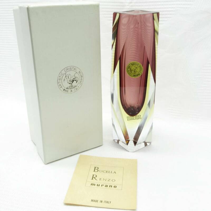 L50 ヴェネチアガラス ムラノ Bucella Renzo 花瓶 フラワーベース 箱付き