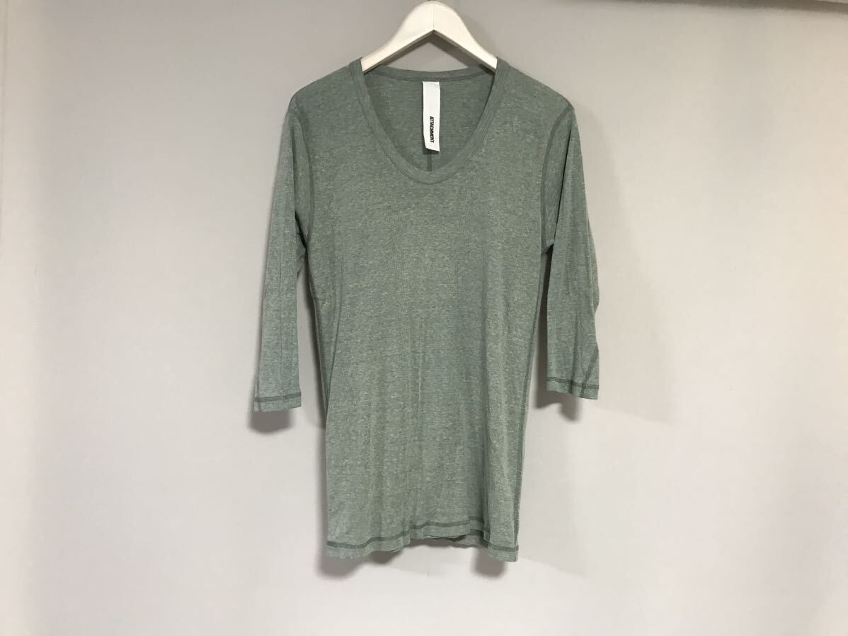 本物アタッチメントATACHMENTコットン七分袖 Uネック長袖TシャツロンTメンズサーフアメカジミリタリーモードスーツLグレー3 日本製