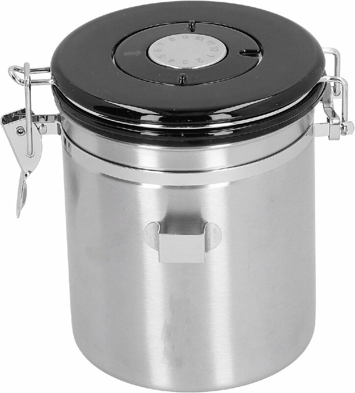 304 ステンレス鋼のコーヒー豆シールジャーキャニスター容器家庭用キッチン用排気バルブスプーン付き(銀) BB0125