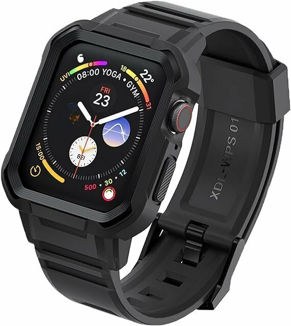 [LVFAN] コンパチブル Apple Watch バンド 42mm 44mm 45mm 一体型 ケース付き 2個入り ブラック AA0104