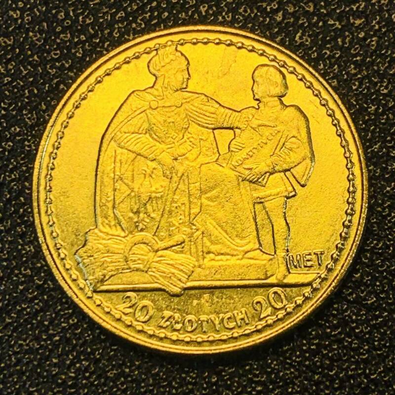 金貨　古銭　ポーランド　1925年　三月憲法記念　20ズウォティ　国章　鷲　クラウン　硬貨　小型　コイン