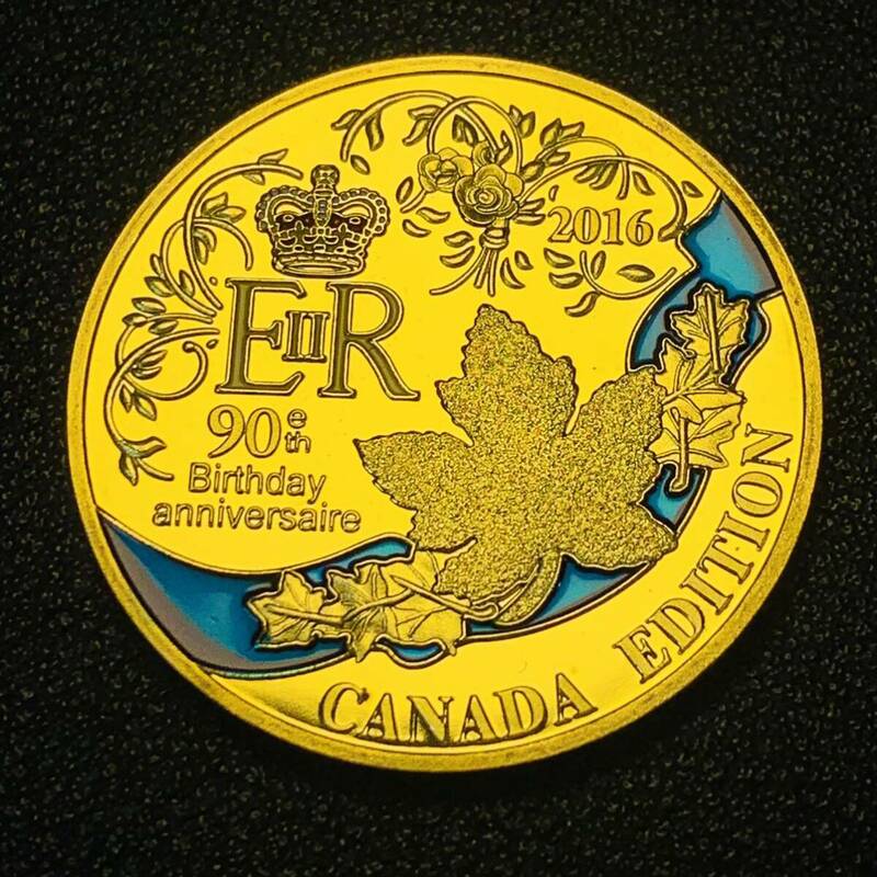 金貨　古銭　イギリス　2016年　エリザベス二世女王　90歳誕生日記念　カナダエディション　記念メタル　ケース付き　硬貨　コイン