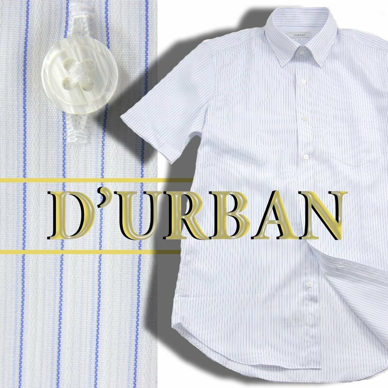 新品 D'URBAN / 洗濯機で洗える / 形態安定加工 / クールビズ / 半袖シャツ / M / 白×ブルー / ストライプ / L 360136 ダーバン ビジネス