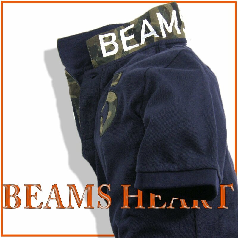 新品 ビームス × 吸水速乾 クールマックス 【カモ柄】 半袖 ポロシャツ 春夏 ネイビー 紺 M ★334373 BEAMS HEART 迷彩