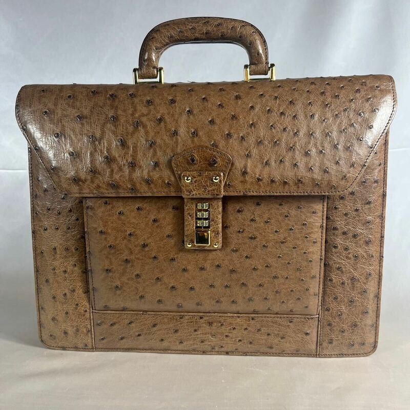 美品 オーストリッチ ビジネスバッグ ブリーフケース　MIMMA TETI イタリア製ブラウン エキゾチックレザー駝鳥 鞄 男性用 高級