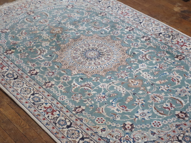 最高級 イラン ナイン産 Do zaar ド・ザール 手織り シルク＆ウール メダリオン ペルシャ 絨毯 204㎝ x 129㎝ 敷物 カーペット 美術品
