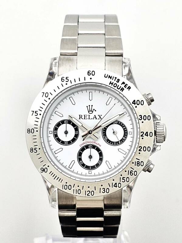 【即決大特価】RELAX リラックス 王冠ロゴ D1-S カスタム腕時計 クロノ 希少性・人気が高く今後においても素晴らしいお時計 白文字盤