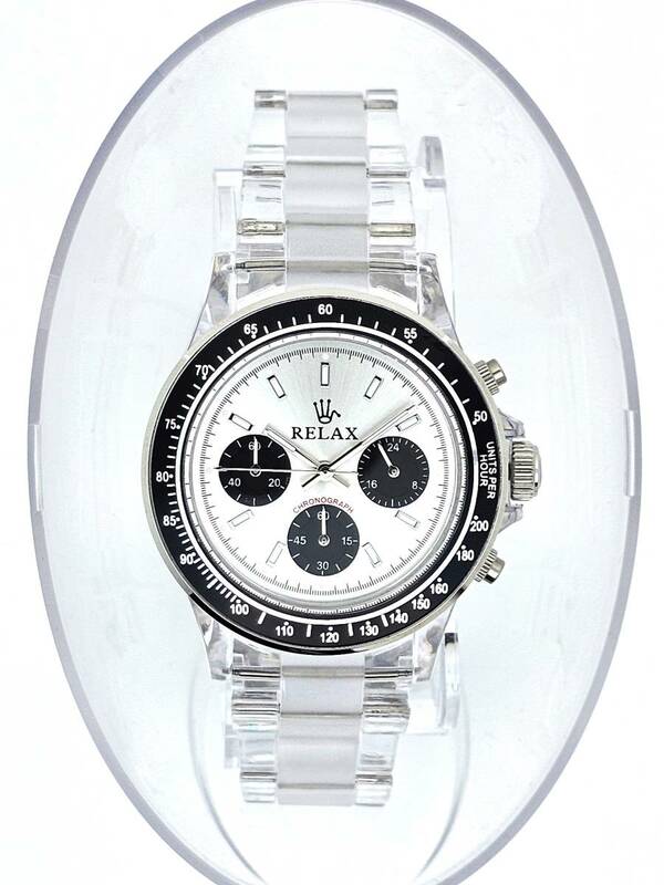 【激安3999円】RELAX リラックス 王冠ロゴ D4 ヴィンテージ腕時計 クロノ 世界的にも注目されているモデル シルバー文字盤 世田谷ベース