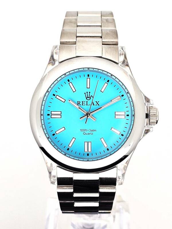 【本日特価】RELAX リラックス 王冠ロゴ OP33-S カスタム腕時計 オールスターパーペチュアル あり魅力的モデル ターコイズブルー文字盤