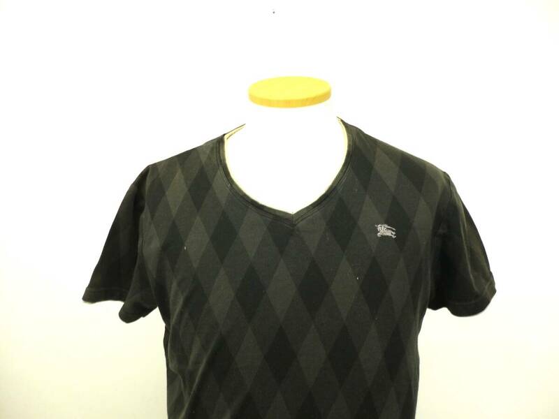 BURBERRY　BLACKLABEL　バーバリー　半袖Tシャツ　胸ロゴマーク　Vカット　Tシャツ　グレー　3サイズ　メンズ　Y-288あ