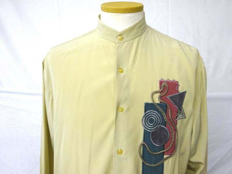 CROCODILE　クロコダイル　長袖シャツ　刺繍　シンプル　ボタン　ベージュ　春夏　Mサイズ　メンズ　Y-695う