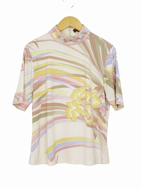 レオナール LEONARD FASHION Tシャツ カットソー 半袖 花柄 ライトベージュ系 マルチカラー size L レディース