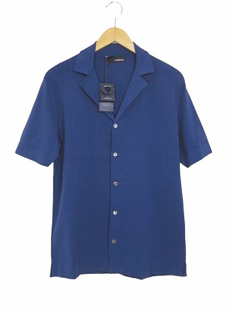 ラルディーニ LARDINI ニットシャツ ミラノリブ コットン オープンカラー ハーフスリーブ EGLCMC01 ブルー size 48 メンズ