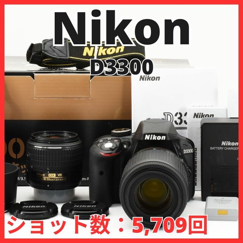 D30/5680-24★極美品★ニコン Nikon D3300 ボディ 純正ダブルズームキット ダブルレンズ 【ショット数 5,709回】