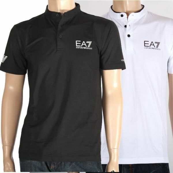 【CU】EMPORIO ARMANI エンポリオアルマーニ グランダッドカラー ポロシャツ 8NPT21 PJEMZ ブラック1200 【S】 EA7 ロゴ半袖